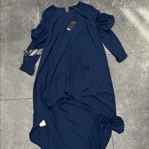 BCBGMAXAZRIA Elegant Navy Blue High Low Long Sleeve Women's Dress